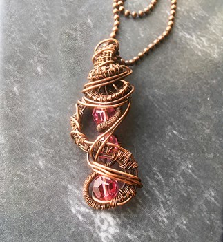 Pink Crystal Copper Weave Twist Pendant 