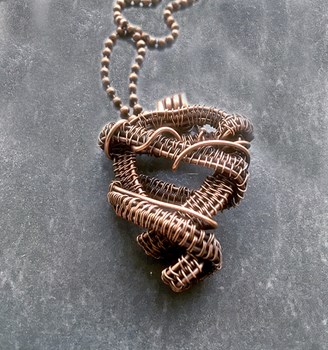 Rustic Copper Wire Weave Heart Necklace