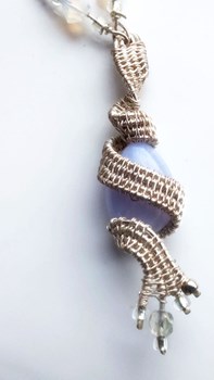 Sterling Silver Wire Weave Pendant with Blue Chalcedony Gemstone