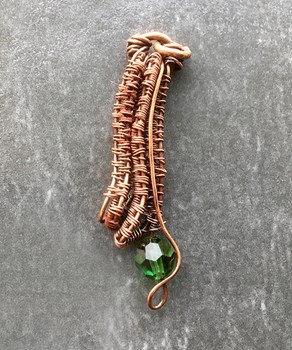 Emerald Green Swarovski Crystal Copper Wire Weave Pendant