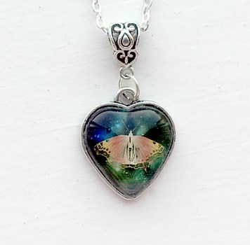 Antique Silver Butterfly Heart Necklace