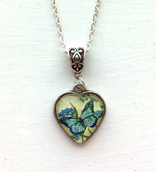 Green Butterfly Heart Pendant
