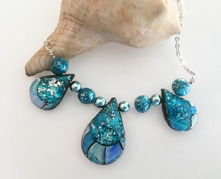 Sparkly Blue and Turquoise 3 Beaded Necklace