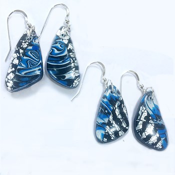 Blue, Black and Silver Drop Earrings