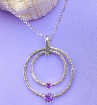 Hammered Sterling Silver and Amethyst Circle Pendant Necklace
