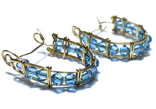 14k Gold Filled Swarovski Blue Crystal Hoop Earrings