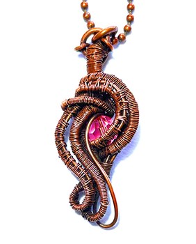 Copper Wire Weave Twist Pendant With Pink Swarovski Crystal