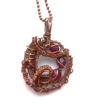Purple Copper Wire Weave Crystal Circle Pendant