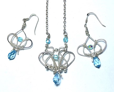 Sterling Silver Wire Wrapped Crystal Pendant and Earrings