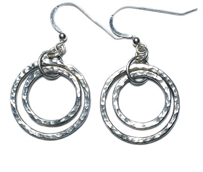 Sterling Silver Hammered Double Hoop Earrings